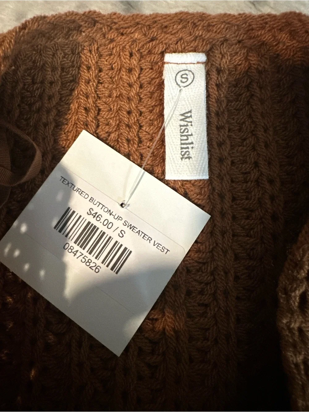 NWT Wishlist Brown Chunky Knit Button-Front Sweater Vest